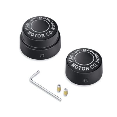 【43000178】ハーレー純正　リアアクスルナットカバー／H-D MOTOR CO.ロゴ、 グロスブラック<br>Harley-Davidson Motor Co. Rear Axle Nut Covers／M8ソフテイル