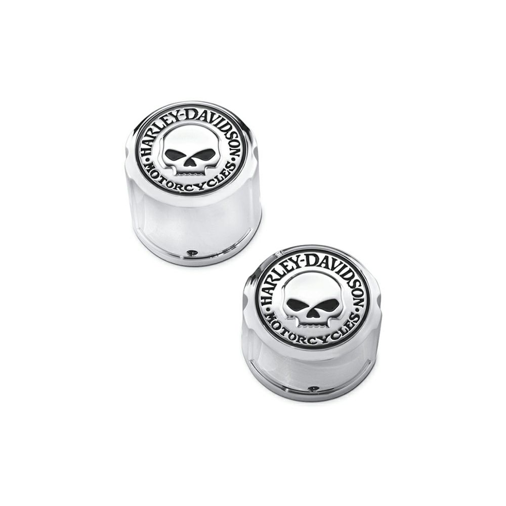 ハーレー純正□ フロントアクスルナットカバー ウィリーG スカル クローム Harley Davidson Willie G Skull Front  Axle Nut Covers 43163-08A / パインバレー 【ハーレー純正】 ウィリー G スカル フロント アクスル カバー #1029