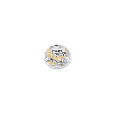 【32585-90T】ハーレー純正　HARLEY-DAVIDSON “LIVE TO RIDE”・コレクション／ゴールド タイマーカバー<br>Live To Ride Timer Cover／EVOダイナ／M8ソフテイル／スポーツスター／ダイナ／