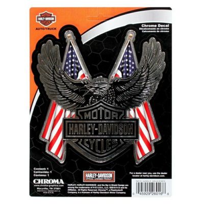 【ハーレー純正】ハーレーダビッドソン エンボスバー＆シールドイーグルフラッグクロームデカール”H-D Eagle w/US Flag”
